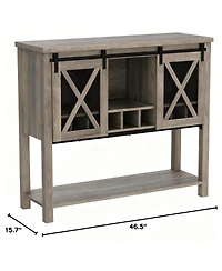 Yigii Buffet Cabinet Wine Coffee Bar Table Glass Rack Barn Mesh Door Kitchen Sideshelves