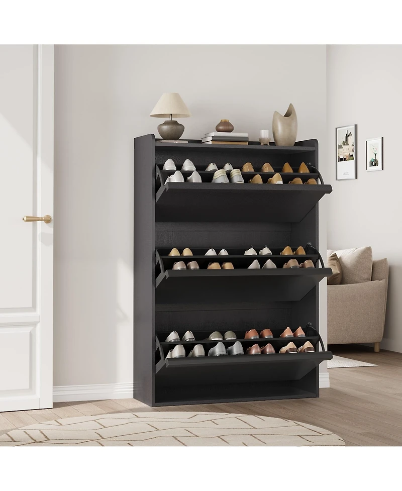Homfan Shoe Cabinet with Flip Drawers, Hidden Shoe Storage Organizer for Entryway, Wooden Shoe Rack with Adjustable Shelf