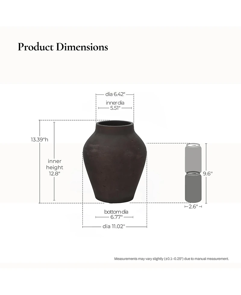 LuxenHome Rustic Earth Cement Vase, Antique Brown Finish, 13.4" H Decorative Accent for Tabletops and Open Shelving