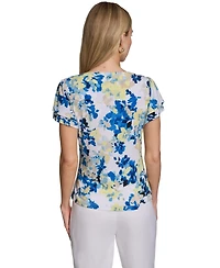 Calvin Klein Petite V-Neck Ruffle-Sleeve Top