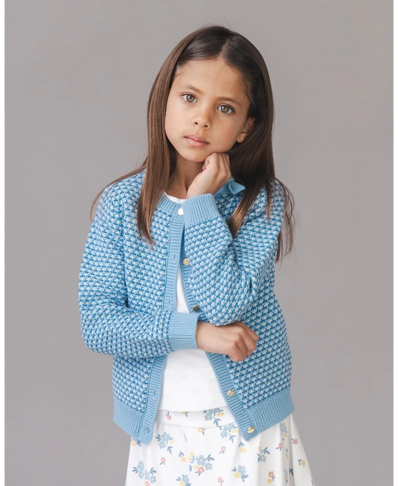 Hope and Henry Little Big Girls' Organic Tweed Stitch Bow Cardigan