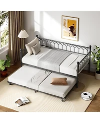 gaomon Twin Size Metal Roll-Out Trundle Bed Frame with Wheels, Strong Steel Slats Support, Space-Saving Guest Bed