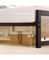 gaomon Bed Frame Platform with Headboard Industrial Style Heavy Duty Metal Slats No Box Spring Needed Easy Set Up Wooden