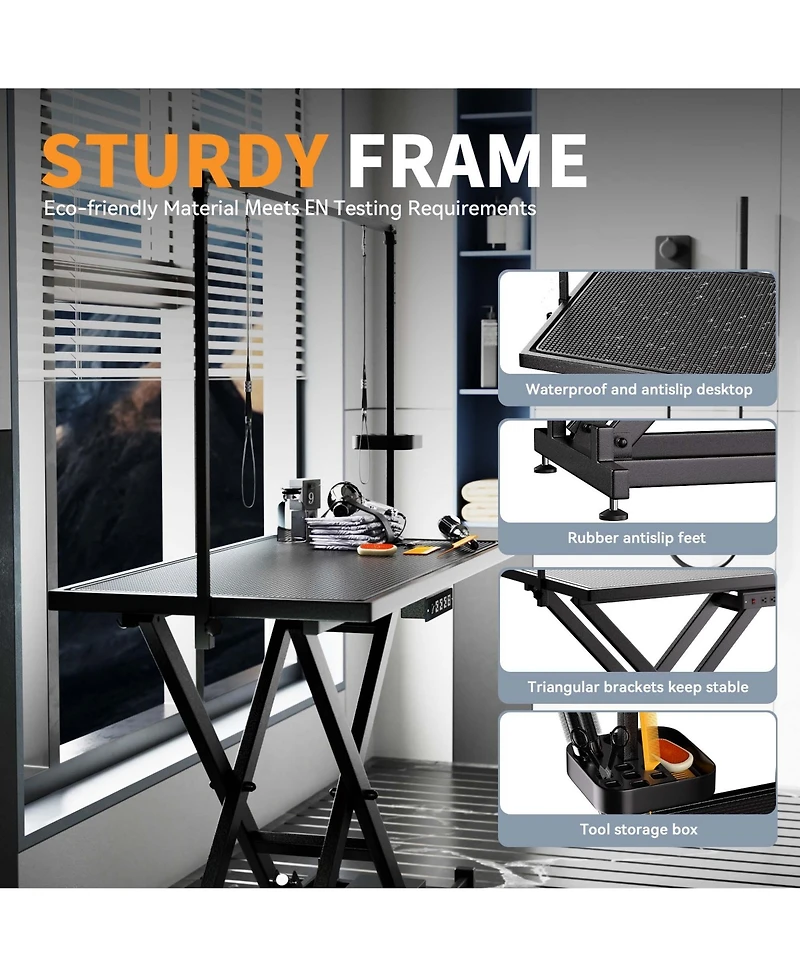 Aostirmotor 50" Black Professional Electric Dog Grooming Table Height Adjustable with Arm and Tool Organizer