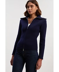 Karen Millen Women's Cotton Zip Through Collar Knit Cardigan