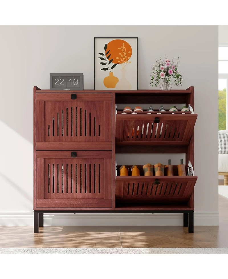 gaomon Modern Shoe Storage Cabinet with 4 Hollow-Panel Flip Drawers