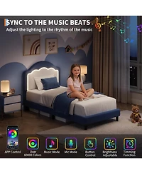 gaomon Twin Kids Upholstered Bed with Led Headboard, Plush Sherpa Fabric, Wooden Slats Support