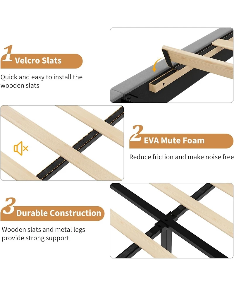 gaomon Queen Size Velvet Platform Bed Frame with Vertical Channel Tufted Adjustable Headboard, Wooden Slats Support, No Box Spring
