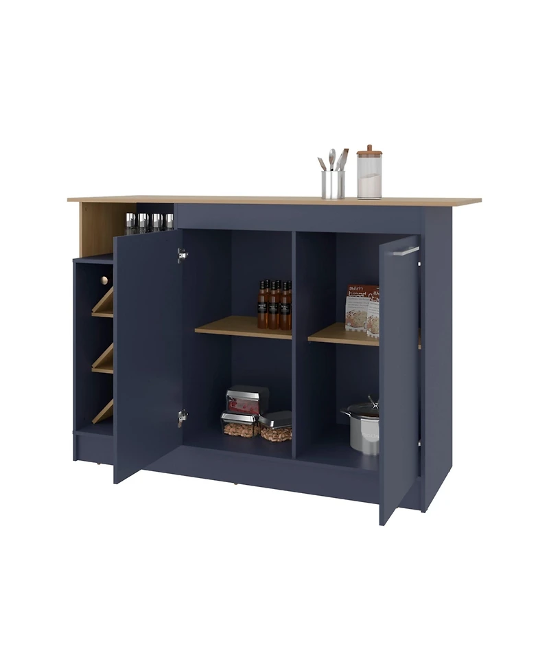 Fm Furniture Oker kitchen cabinet with island, bottle rack, and shelves for organizing your home