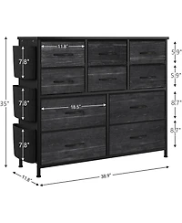 gaomon 10 Drawers Fabric Storage Drawer, Dressers & Chest of with Side Pockets, Hooks, Wood Tabletop for Closet, Living Room