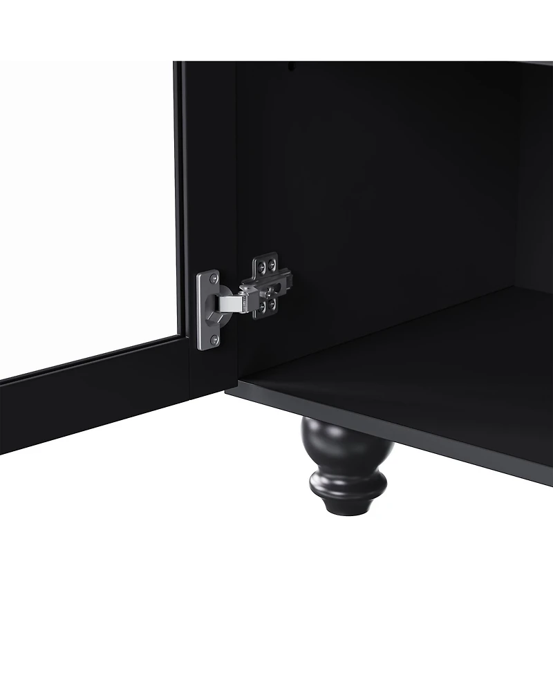 Farmhouse Storage Cabinet Tv Stand with Tempered Glass Doors And Adjustable Shelves