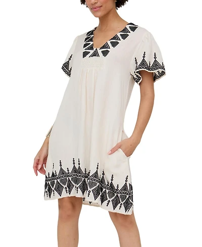 Raffya Women's Liberty V-Neck Embroidered Mini Dress