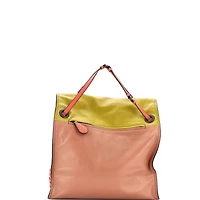 Pre-Owned Bottega Veneta Palio Fold Over Tote Colorblock Nappa Leather With Intrecciato Detail