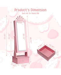 gaomon Kids Jewelry Armoire,Child Jewelry Cabinet with Led Light,Freestanding Jewelry Organizer with Full Length Mirror&Storage Drawers