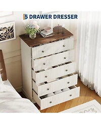gaomon 5 Drawer Tall Dresser for Bedroom, Fluted Vertical Chest of Drawers