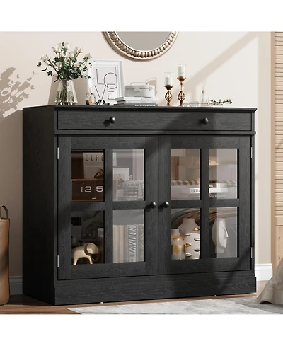 gaomon 35 Point 4 Inch Sideboard Buffet Cabinet with Glass Door and Drawer Modern Storage for Dining Room Kitchen