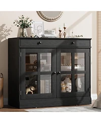 gaomon 35 Point 4 Inch Sideboard Buffet Cabinet with Glass Door and Drawer Modern Storage for Dining Room Kitchen