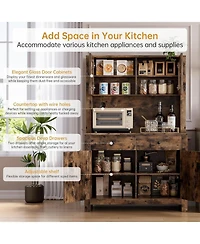 gaomon Retro Color Kitchen Pantry Cabinet with Microwave Stand and Coffee Bar 4 Doors