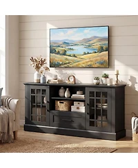 Gymax Farmhouse Tv Stand for TVs up to 70'' Entertainment Media Center Storage Cabinet w/Glass Doors