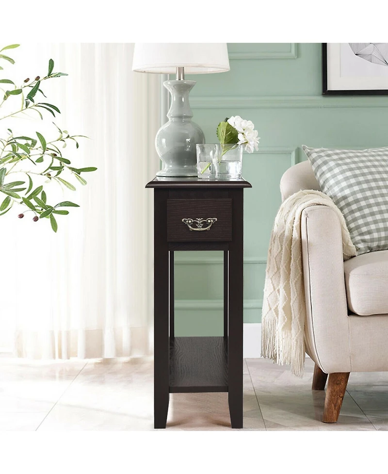 Gymax Set of 2 Nightstand 2 Tier End Bedside Sofa Side Table w/Drawer andShelf