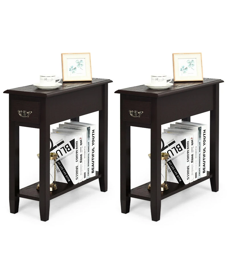 Gymax Set of 2 Nightstand 2 Tier End Bedside Sofa Side Table w/Drawer andShelf