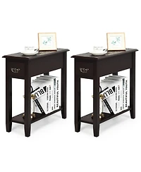 Gymax Set of 2 Nightstand 2 Tier End Bedside Sofa Side Table w/Drawer andShelf