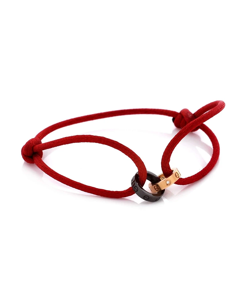 Pre-Owned Cartier Charity Love 4 Diamonds Double Rings On Cord Bracelet