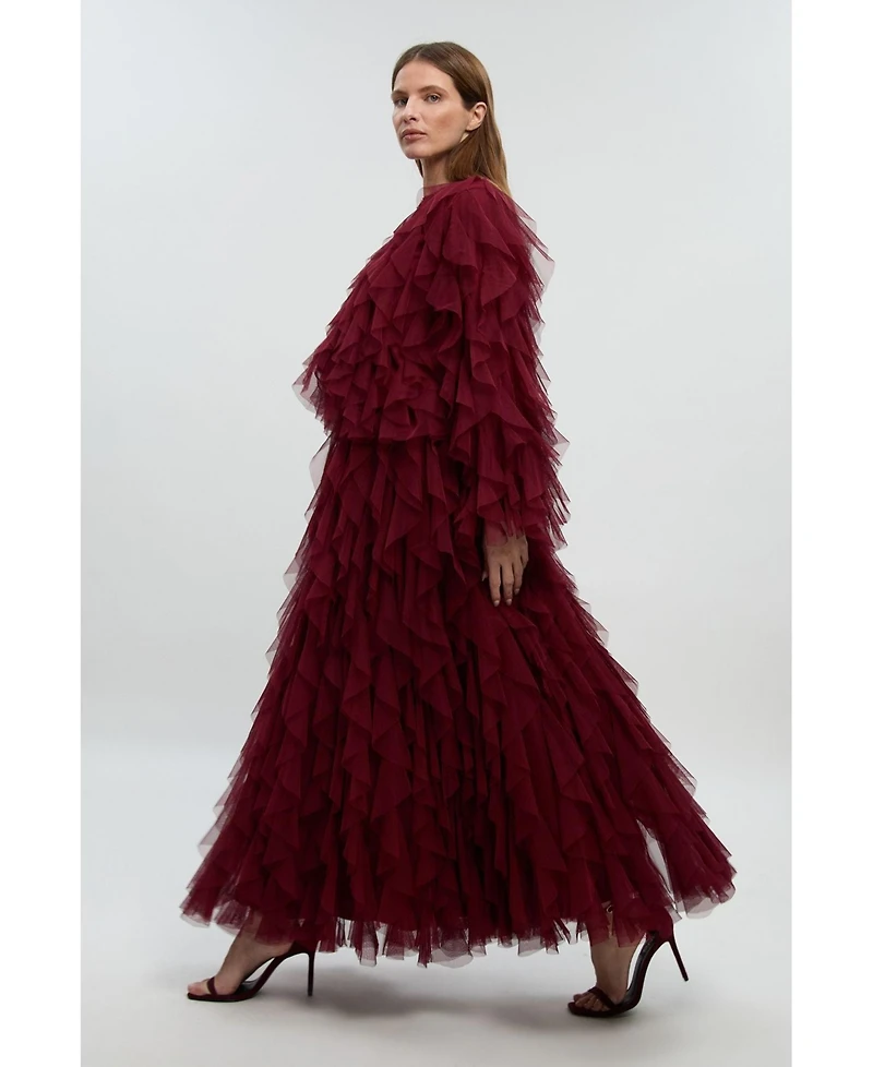 Karen Millen Women's Tulle Ruffle Detail Woven Jacket