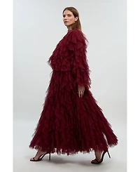 Karen Millen Women's Tulle Ruffle Detail Woven Jacket