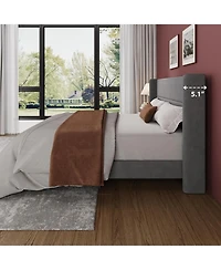 gaomon King Velvet Bed Frame with Wingback Headboard, Upholstered Platform Bed with Wood Slats