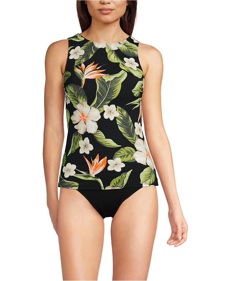 Lands' End Women's D-Cup Chlorine Resistant High Neck Upf 50 Modest Tankini Swimsuit Top