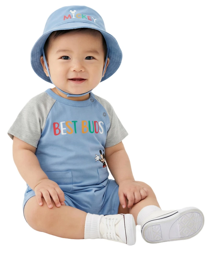 Disney Baby Boys' Mickey Print Romper and Hat, 2-Piece Set