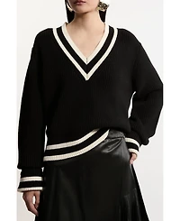 Karen Millen Women's Cotton V-Neck Knit Boxy Jumper