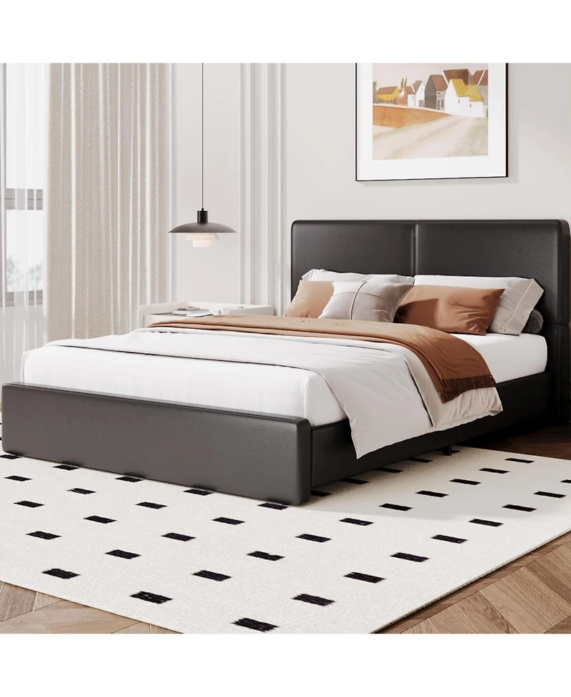 gaomon Full Upholstered Platform Bed Frame with Headboard, Strong Wood Slats Support, No Box Spring Needed
