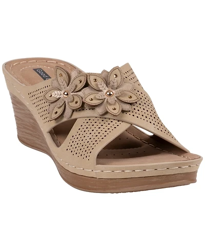 Gc Shoes Women's Nylie Floral Slip-On Wedge Sandals