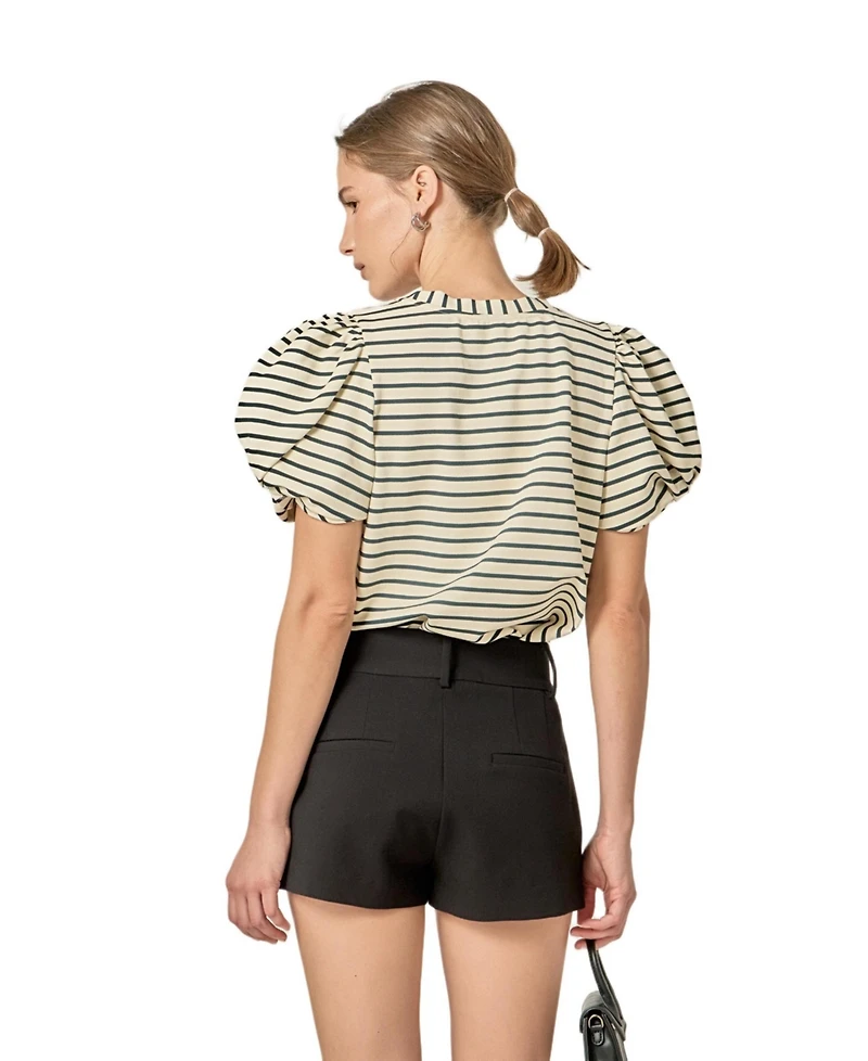 English Factory Women's Puff Sleeve Knit Cotton Top