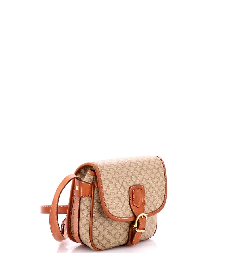 Pre-Owned Celine Small Vintage Saddle Flap Shoulder Bag Macadam Coated Canvas