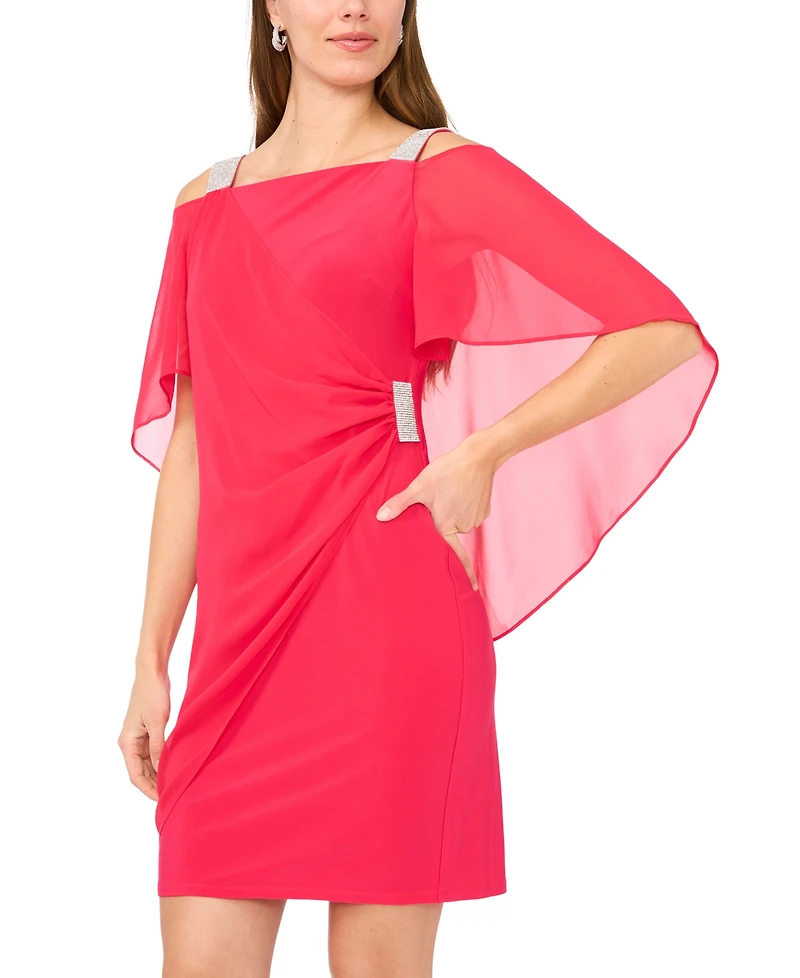 Msk Beaded-Strap Capelet-Back Dress
