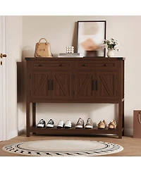 gaomon Sideboard Buffet Cabinet with Storage - 47.2" Entry Way Table Drawers, Barn Doors & Shelf, Modern Farmhouse Narrow