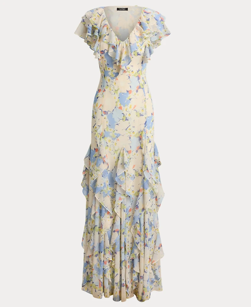 Lauren Ralph Women's Floral Print V-Neck Maxi Dress
