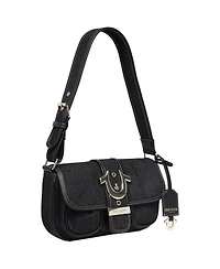 True Religion Double Pocket Denim Satchel with Horseshoe Hardware