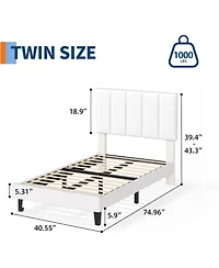 gaomon Twin Velvet Upholstered Platform Bed Frame with Adjustable Headboard