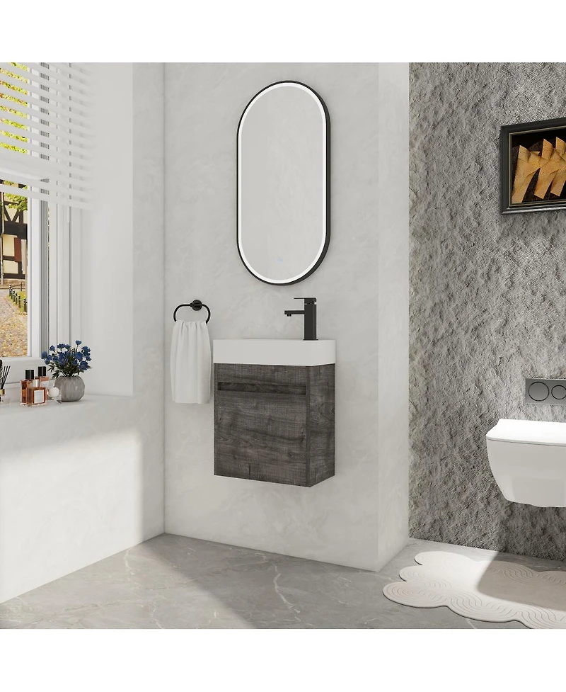 Sillysis 18" Wall Mounted Bathroom Vanity with Resin Sink, Soft Close Door & Ample Storage for Small Spaces