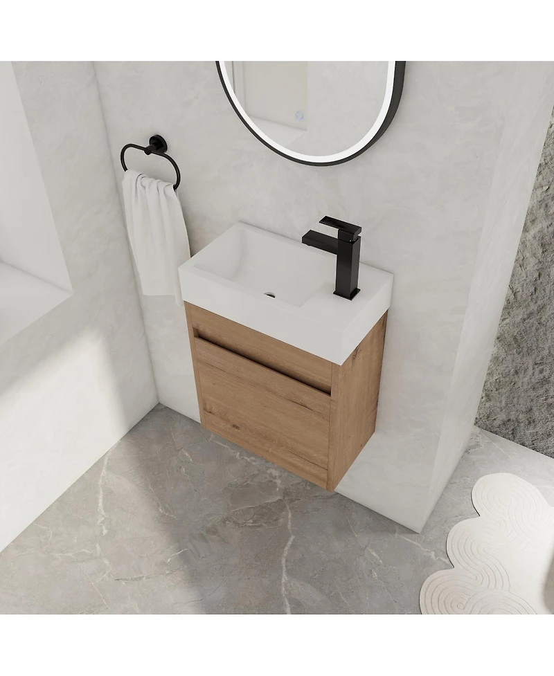 Sillysis 18" Wall Mounted Bathroom Vanity with Resin Sink, Soft Close Door & Ample Storage for Small Spaces