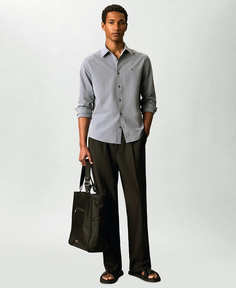 Calvin Klein Men's Yarn-Dyed Stripe Seersucker Classic Button-Down Shirt