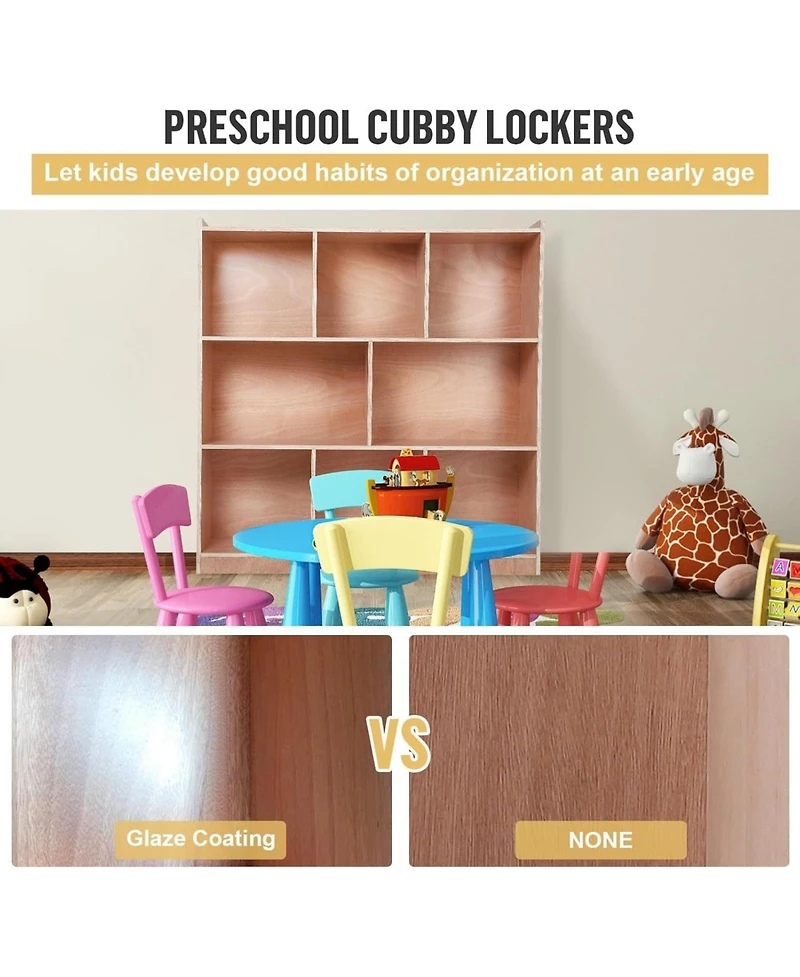 gaomon Sturdy 8-Section Classroom Cubby for Toy, Smooth Glaze Cubby for Kids, 8 Cubbies, with 2 Storage Boxes