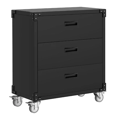 gaomon 3 Drawers Metal Tool Cabinet with Wheels, Black Garage Storage Cabinets, Easy Assembly Rolling Tool Chest for Home, Warehouse