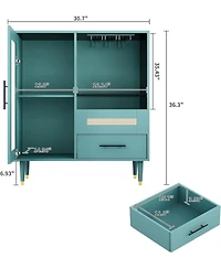 gaomon Modern Wine Bar Cabinet with Wine Glass Rack, Glass Door Display and Drawers, Coffee Bar & Liquor Cabinet with Storage, Buffet Sideboard Table