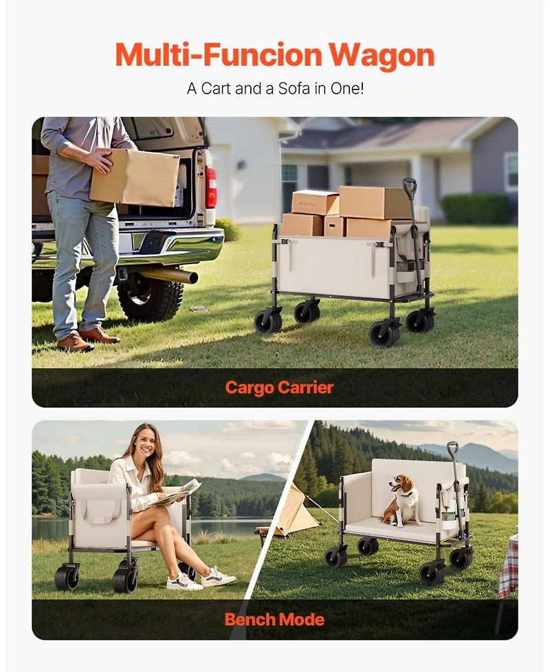 Sugift 2-in-1 Convertible Folding Wagon Bench with 550 lb Capacity & Adjustable Handle