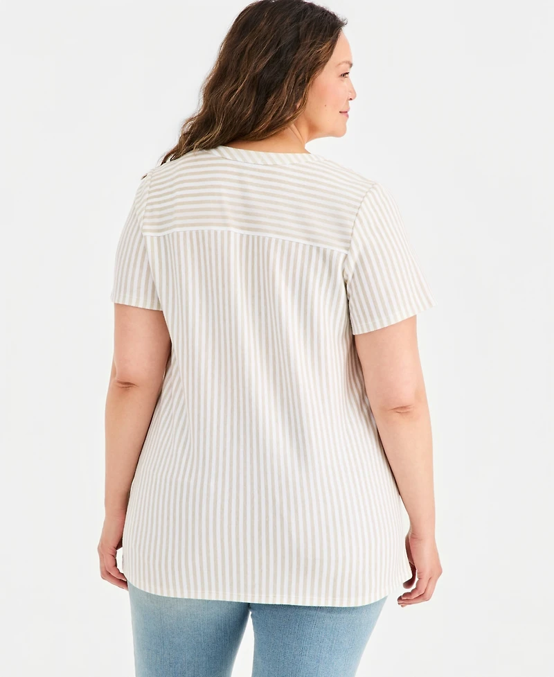 Style & Co Plus Short-Sleeve Split-Neck Knit Top, Macy's Exclusive